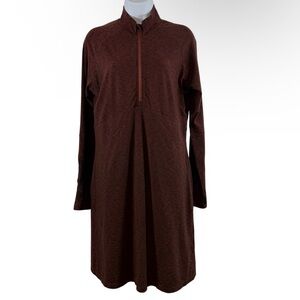 Aventura Dark Burgundy/Brown Half Zip Long Sleeve Midi Dress Organic Cotton  M